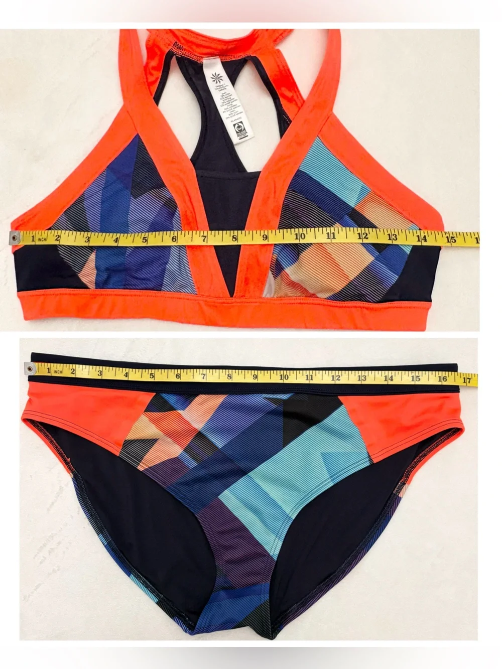 Athleta Colorful Geometric Sport Bikini Swimsuit Size Large